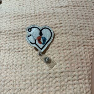 Heart-Shaped Badge Reel with Embroidery
